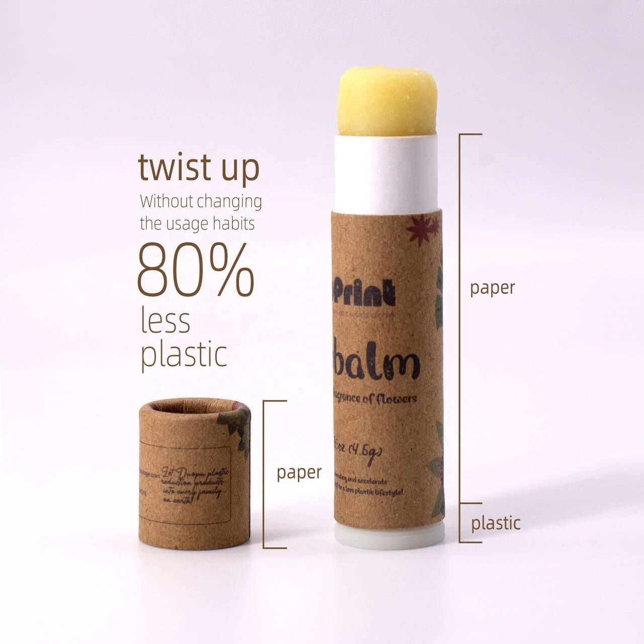 Custom Less plastic Eco Friendly Lip Balm Container Tube Twist Up Lipstick Packaging Carton Paper Tubes 0.14OZ