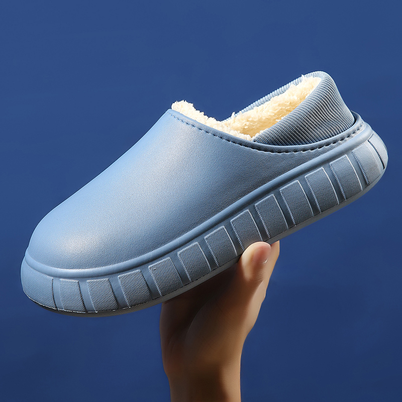 PU leather slippers couple simple floor home winter non-slip and waterproof cotton slippers for women and man