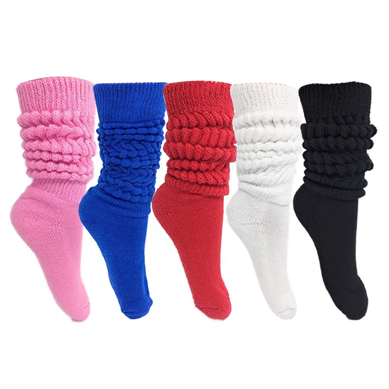 Fashionable wholesale cotton extra long knee high girls heavy slouchy sock thick slouch colorful custom long socks for women