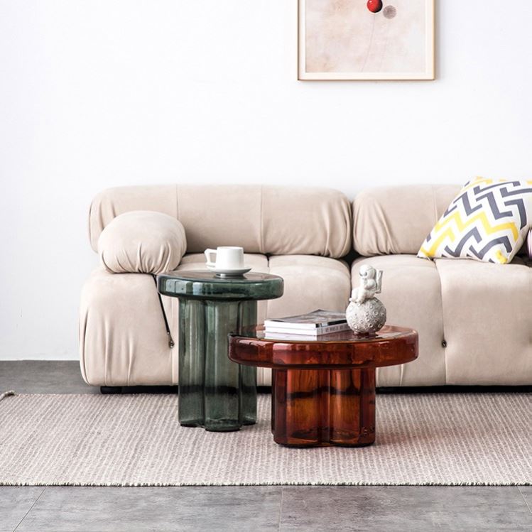 Modern Nordic style home furniture round full glass coffee table side tea table center coffee table set