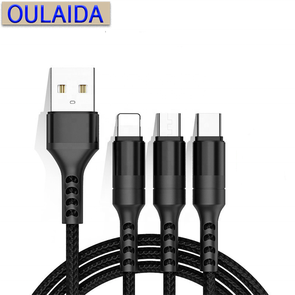 OULAIDA 3in1 USB Cable for IPhone Fast Charging Cable for Micro USB Phone Type C Xiaomi Huawei Samsung Charger Wire for IPad