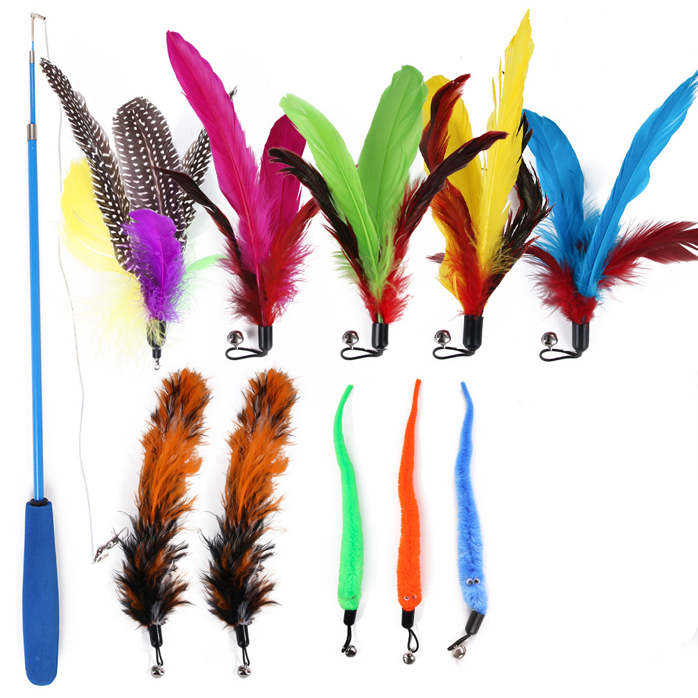 11 PCS Replacement Cat Feather Toy Set Cat Feather Teaser Wand Toy for Kitten Cat Having Fun Exercise Playing Without the Stick