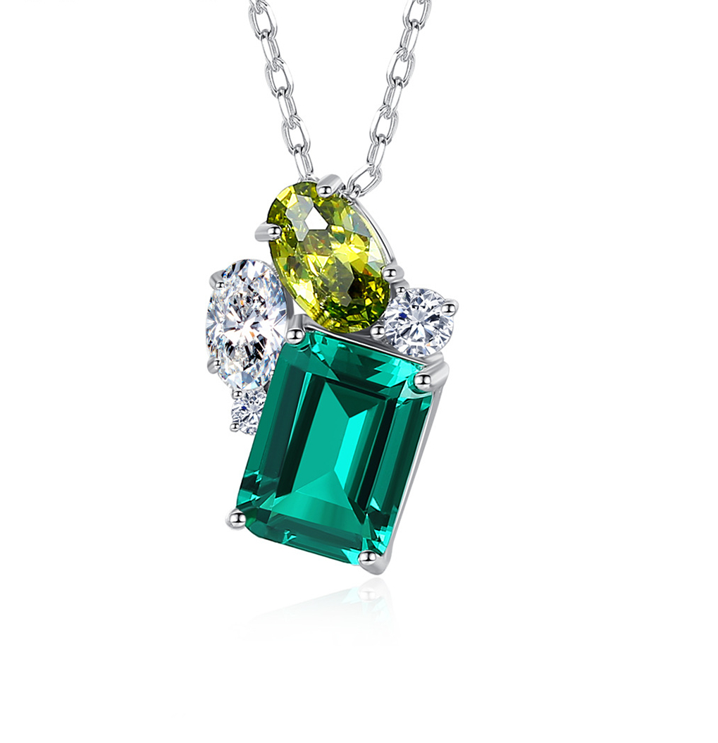Daidan Emerald Green Gem Jwelery Women Leaf Zircon 925 Sterling Silver Necklaces