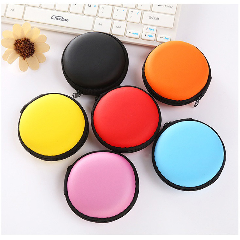 Factory wholesale multi purpose solid color mini round cute silicone EVA zipper coin purse pouch for kids