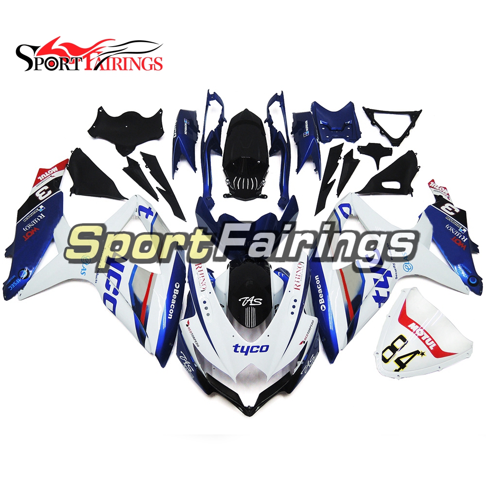 Обтекатели для мотоциклов, подходят для Suzuki GSXR600 GSXR750 K8 2008 2009 2010 GSXR600/750 08 09 10, корпус из АБС-пластика, синий, белый, черный