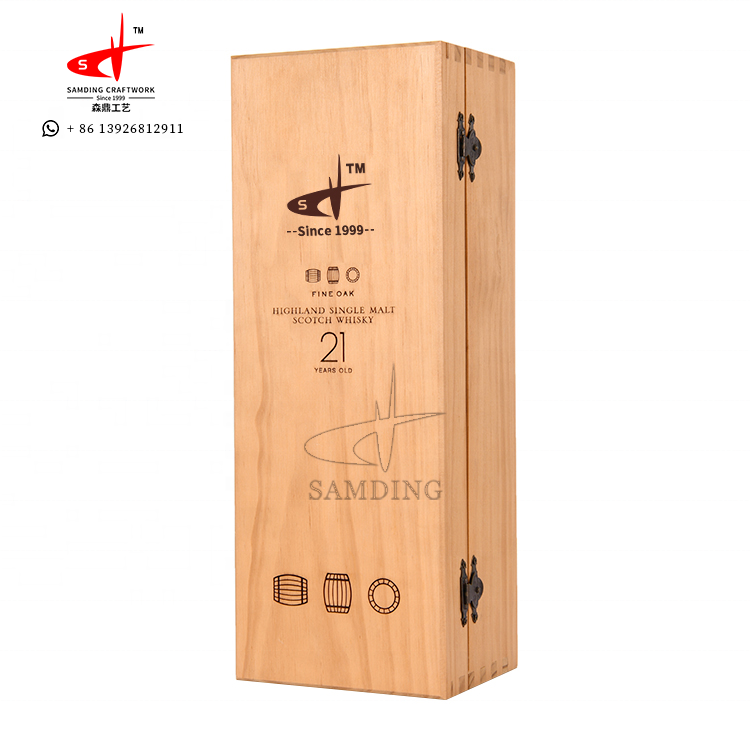 SAMDING box supplier custom engrave letters single bottle natural wood varnish wooden wine box