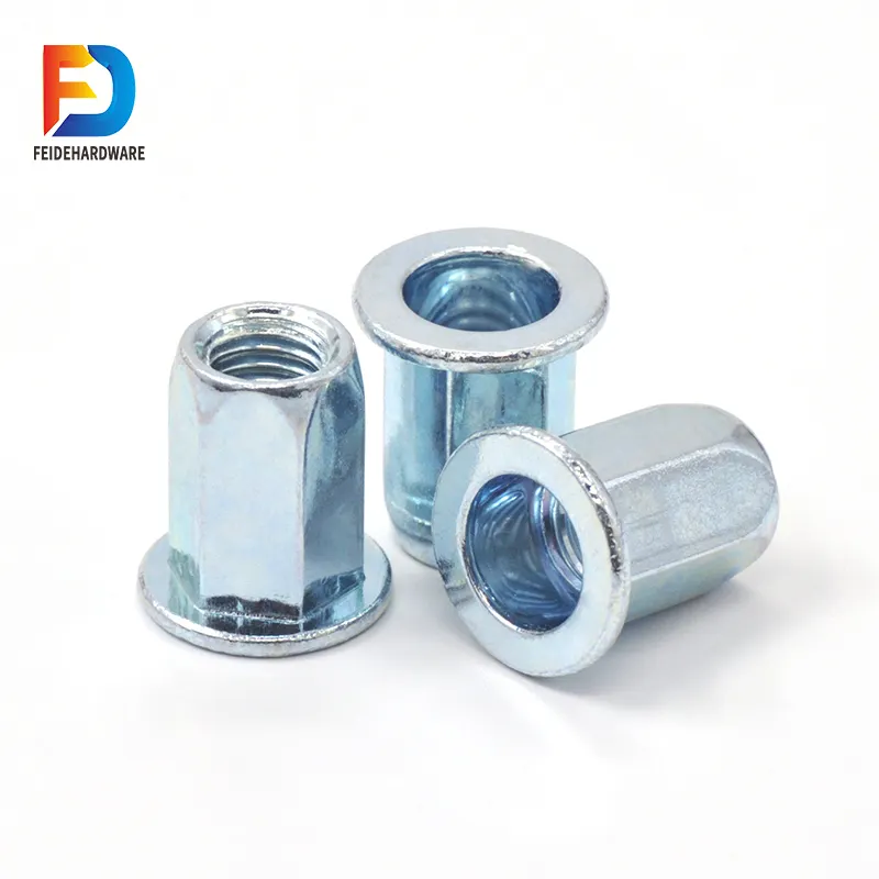 China Manufacturer custom colored m3 m6 m8 m12 rivet nut flat head hexagonal steel rivet nut