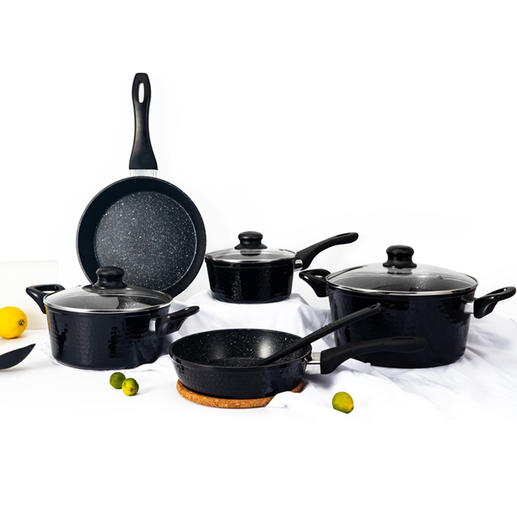 Custom Nonstick Double color ceramic coating Aluminium Induction Bottom cooking pots pans cookware set