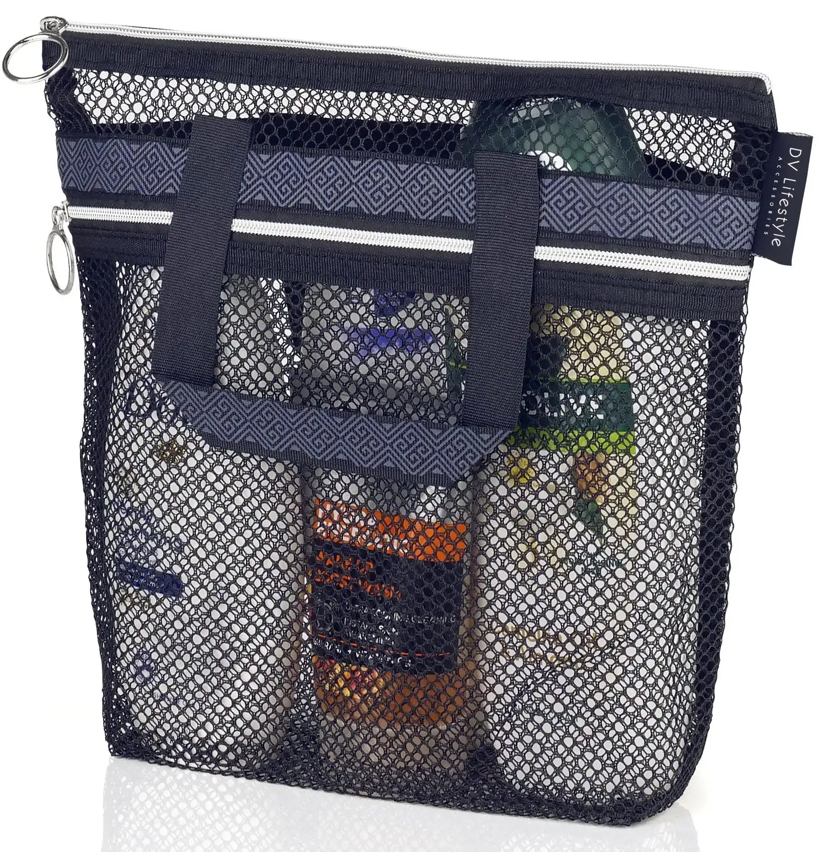 Portable Shower Tote Mesh Shower Caddy 10.2x9.9'' Quick Dry Shower Bag with Zipper 2 Pockets wash bags