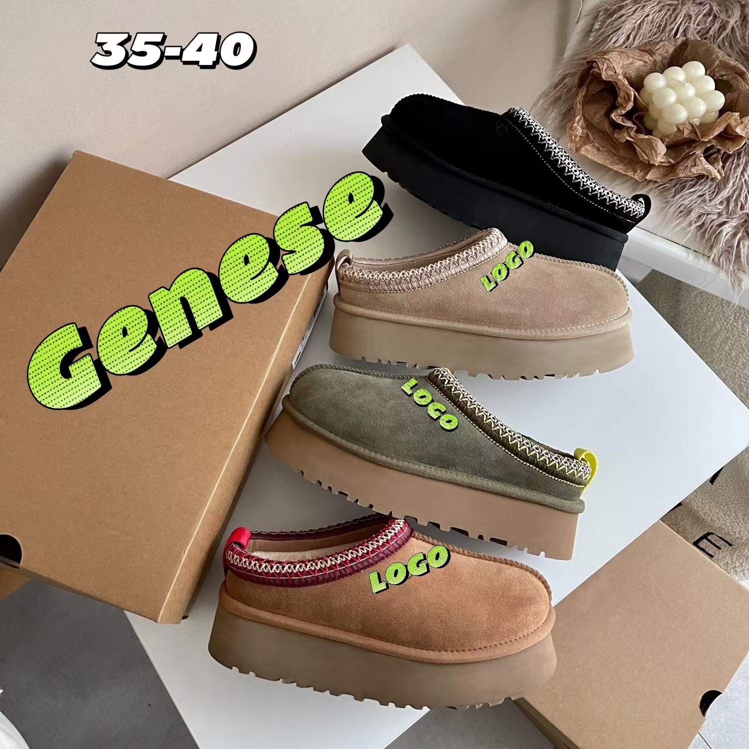 2025 Winter Women's Snow Boots Thick Sole Ethnic Style Weaving Plus Size Comfortable Ug Genuine Leather Manufactured Cotton