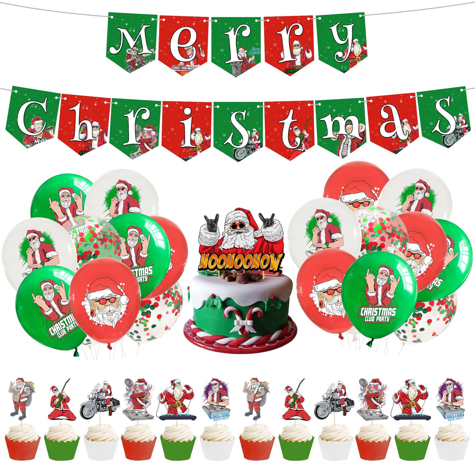 2021 Hip Hop Style Banners 12 Inch Balloons Merry Christmas Party Decorations Set