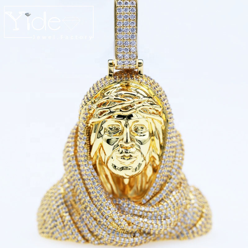 Ювелирные ожерелья в стиле хип-хоп, 18k позолоченный кулон с изображением Иисуса, кулон из муасанита со льдом