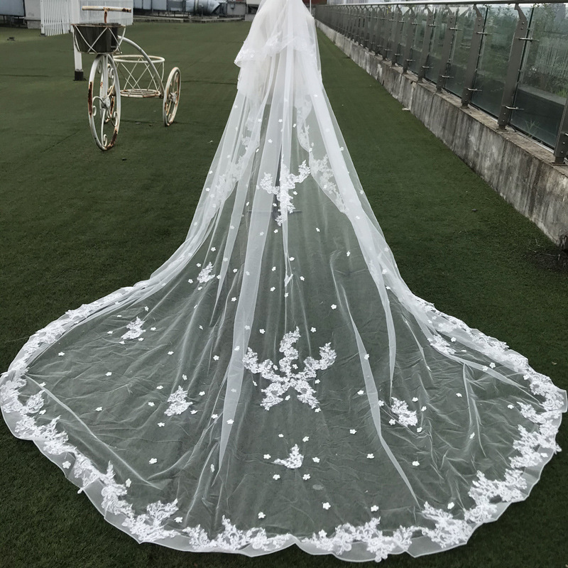 S57A bride soft yarn side double-layer cover lace hair comb long trailing women wedding veil
