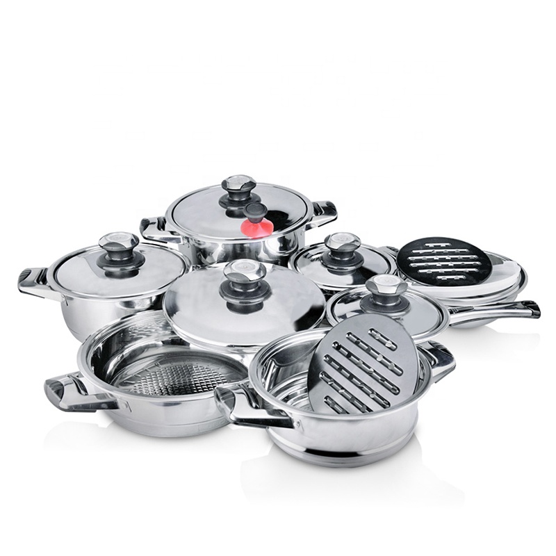 16-Piece Capsulated Induction Bottom Stainless Steel Cookware With Temperature Sensor Lid