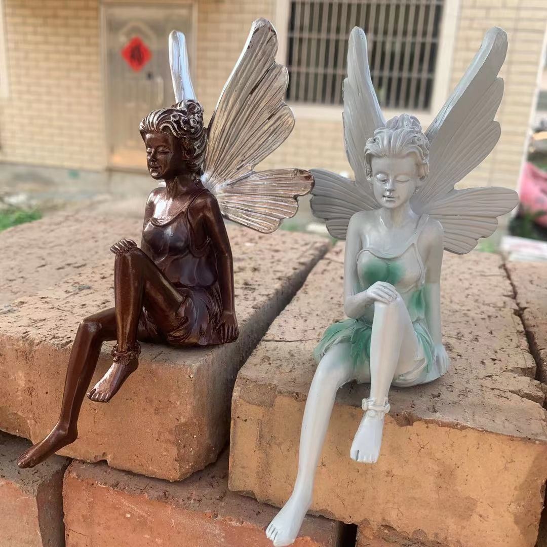 22CM Sitting Fairy Garden Statues Resin Flower Fairy Outdoor Statue Lifelike Garden Figures Sculptures Angel Statues Ornaments