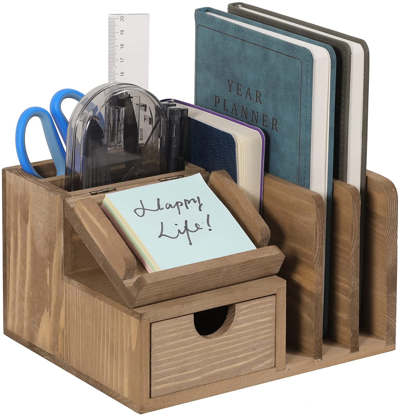 Plain brown wooden table accessories storage box/mail classifier/note Memo Pad Bracket, desktop storage rack