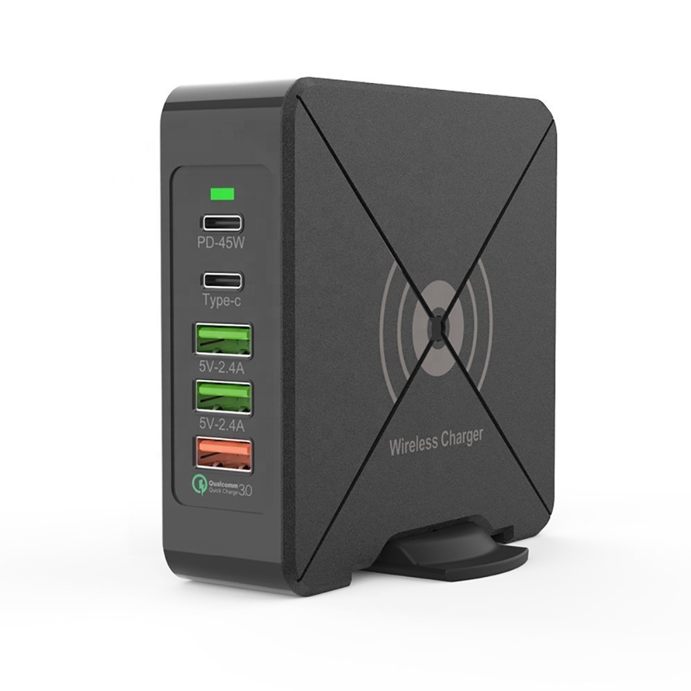 Vnew Многофункциональный PD 75 Вт QC3.0 мощность 5 порты USB стены зарядное устройство Быстрая зарядка со скрытым кронштейном п
