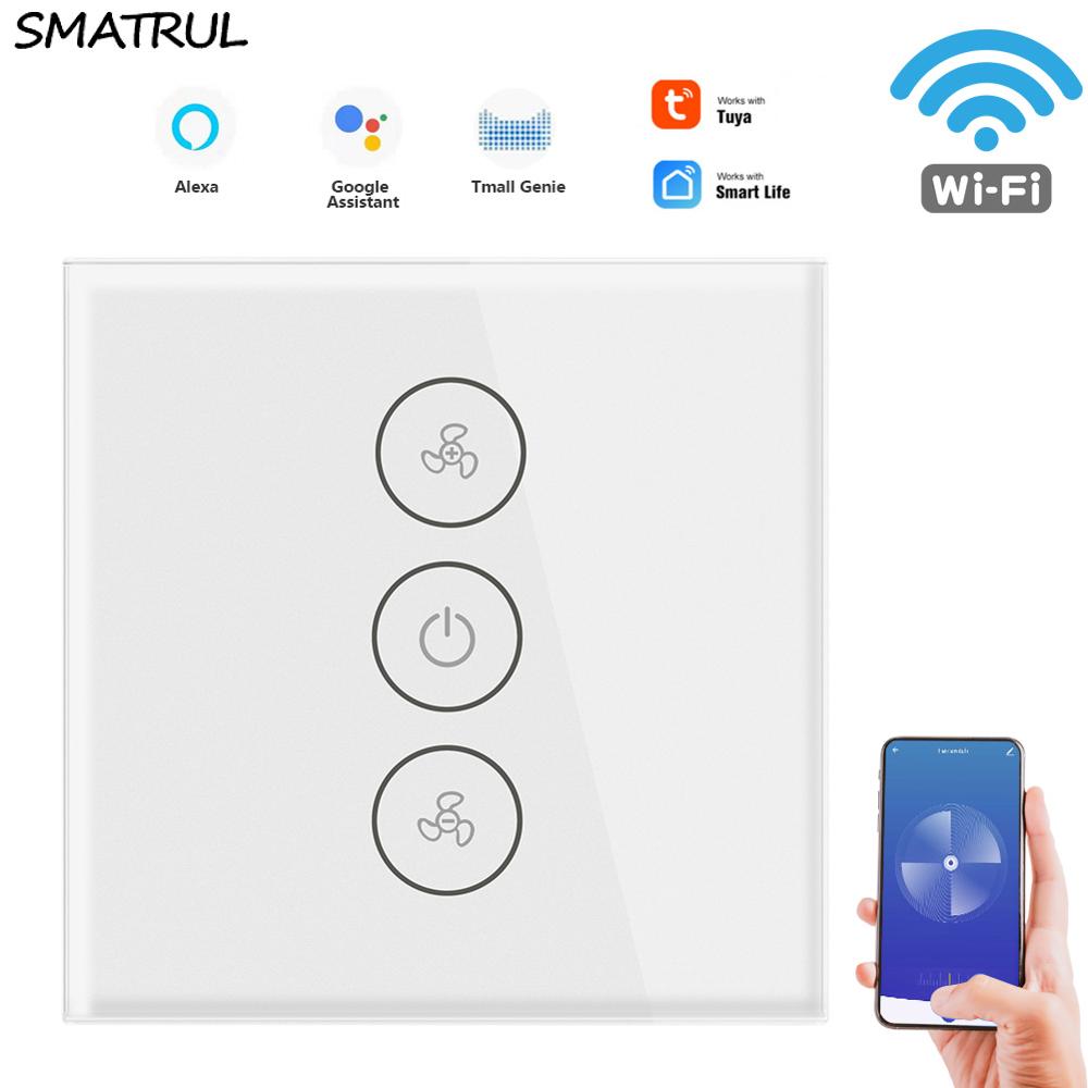 Tuya сенсорный экран Wifi переключатель потолочного вентилятора ЕС приложение Smart Life удаленный таймер скорость стеклянная APP управления работа с Alexa Google Home