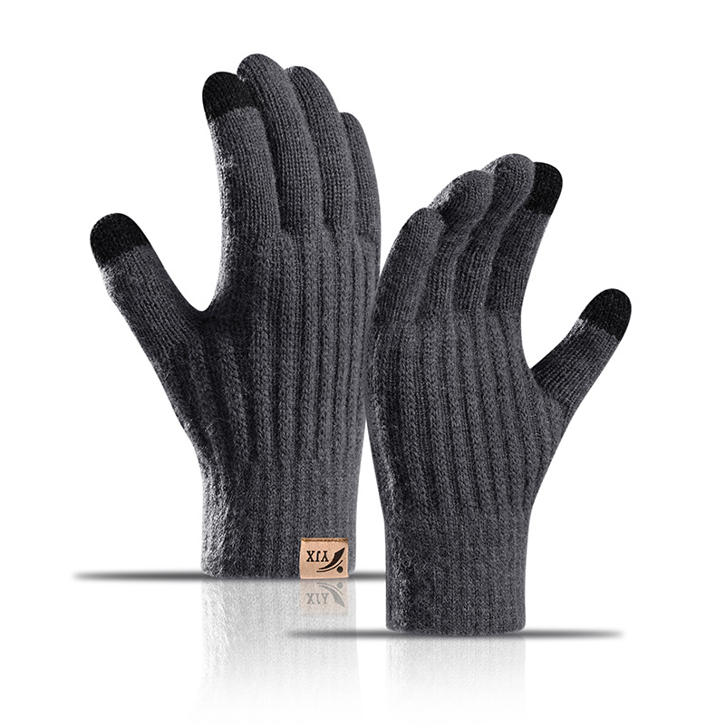 Wholesale windproof custom alpaca wool winter gloves plus thick knitted touch screen gloves