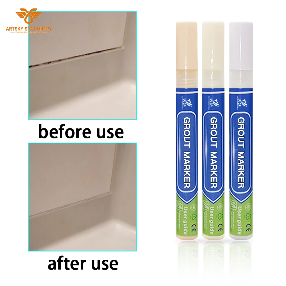 Grout Pen White Grout Repair Marker with Replacement Nib Tip - Designed for Restoring Tile Grout in bathrooms & Kitchens (White)