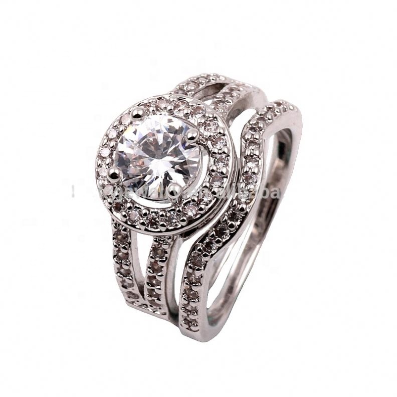 Latest new design wholesale cubic zircon pave 925 sterling silver diamond wedding ring set for women