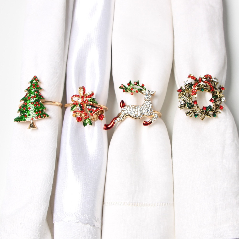 Wholesale Christmas Elk Wreath Christmas Tree Bells Snowflake Hotel Decoration Napkin Ring