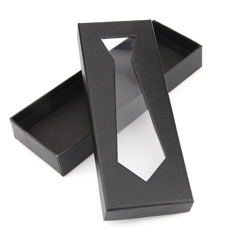 Wholesale Tie Box Custom Logo Luxury Quality Necktie Gift Packing Box with tie shaped transparent window PVC