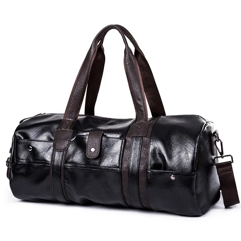 Sports Handbag Gym Yoga Soft Pu Leather Black Brown Cylindrical Sport Fitness Bag Male Shoulder Travel Luggage Bag