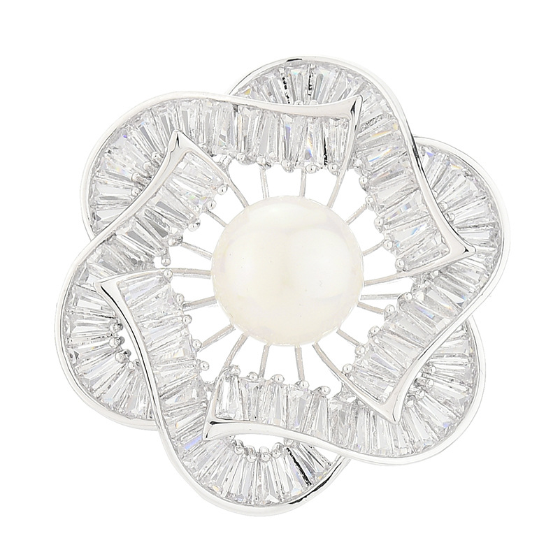 New arrival creative geometric flower brooch high quality Pearl corsage wedding suit pin jewelry custom wholesale