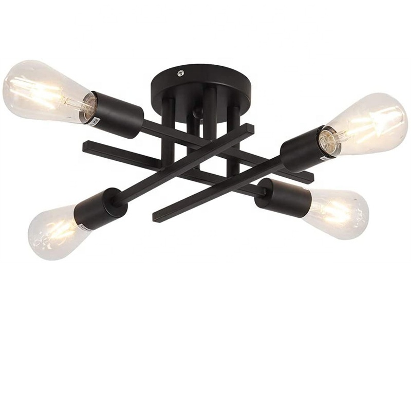 Industrial 4-Light Semi Flush Mount Ceiling Light Fixture, Modern Farmhouse Lighting Sputnik Chandelier Ceiling Lamp