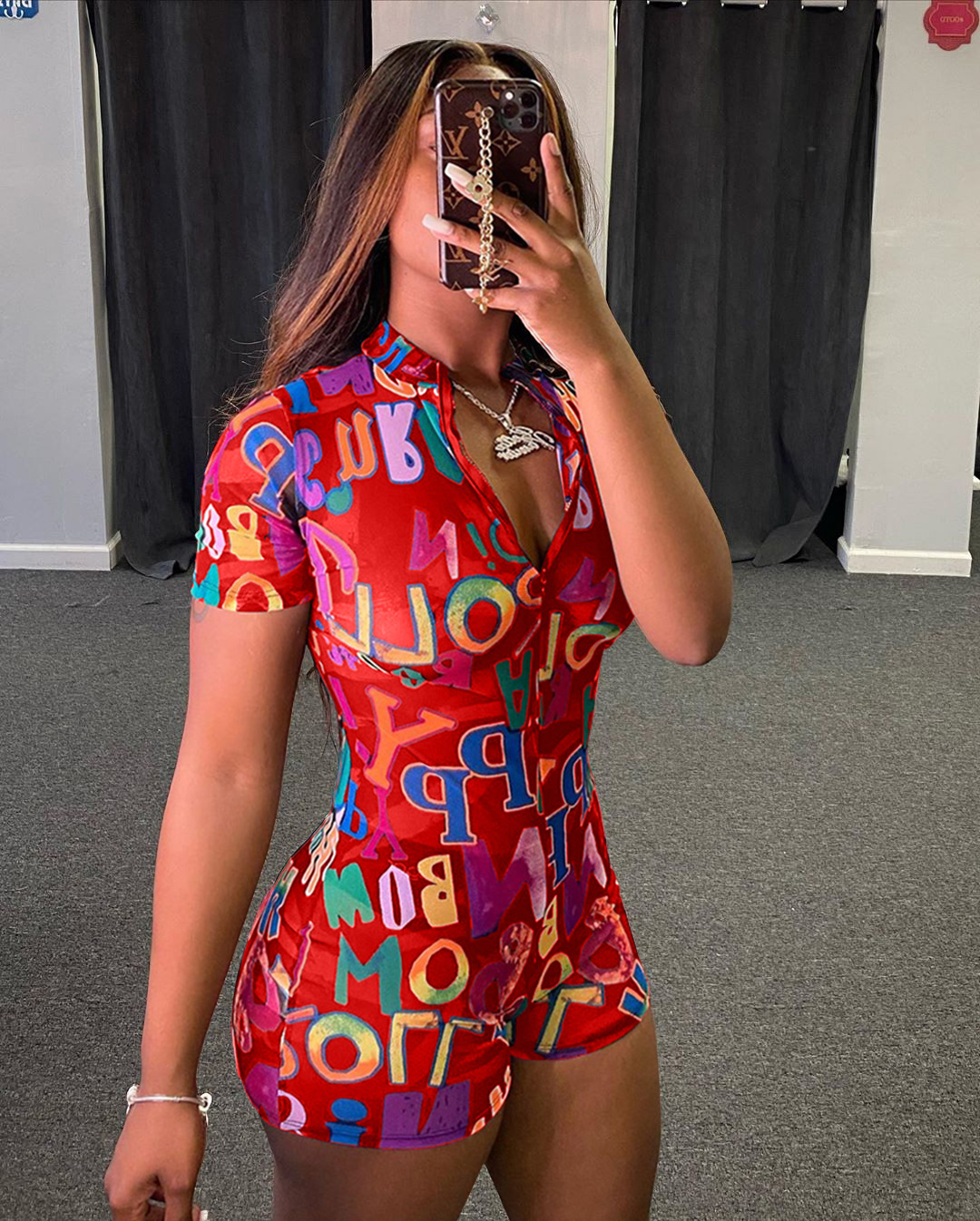 High Fashion Design Printing onesies long sleeve jumpsuit for women