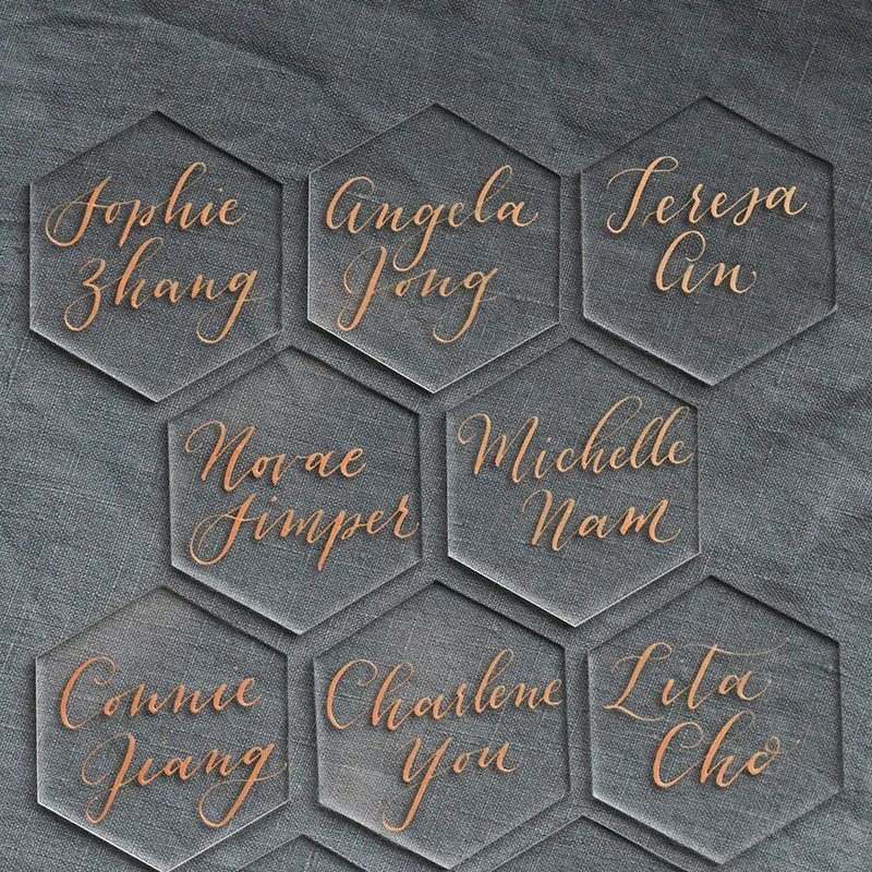 Clear Acrylic Hexagon Blank Place Cards Laser Cut Sheet Place Plain Tiles Wedding Decoration For Table Numbers Guest Name