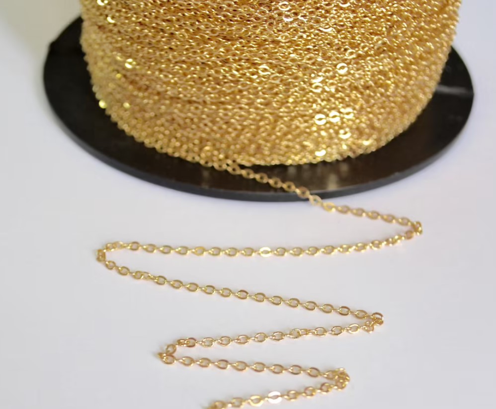 Flat Cable Gold Chain с 18K Gold Plated по Meter, Link Jewelry Finding, Wholesale Custom, any Size Length