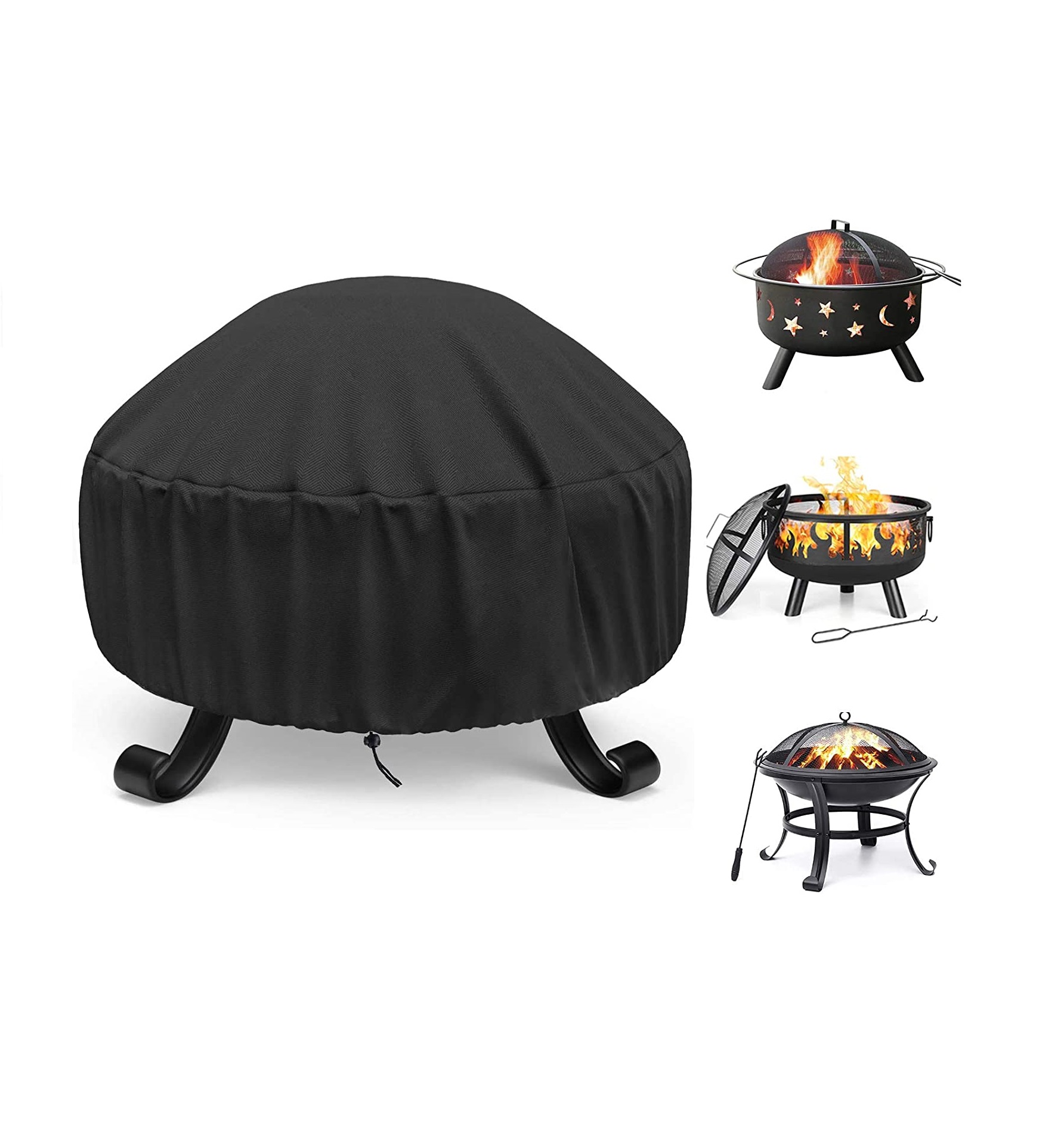 Cheap price Black Round Fire Pit Cover 600D waterproof PVC coating Dustproof Patio Round Fire Pit Cover