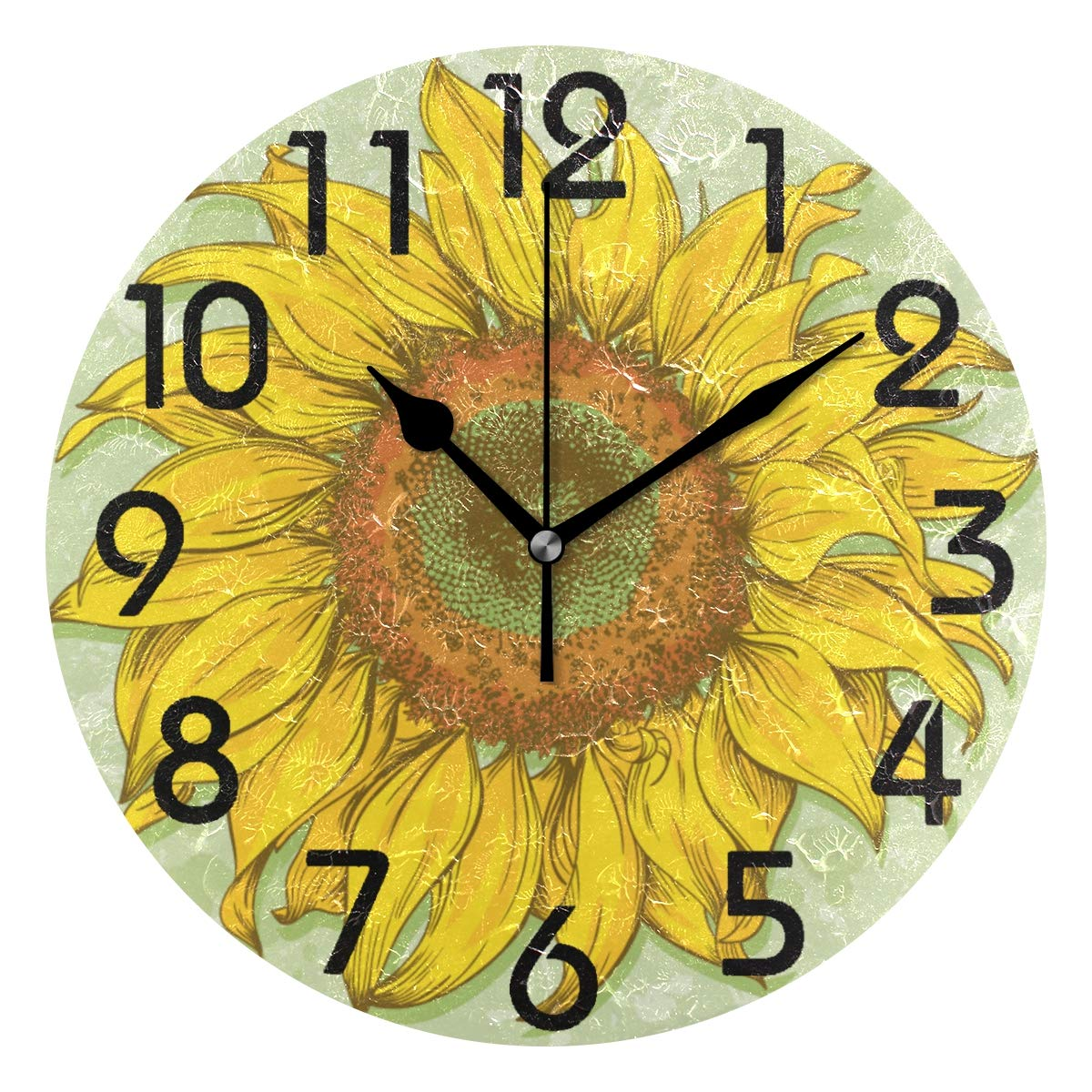 Vintage Sunflower Drawing Print Round Wall Clock Fashionable Wall Decorative Non Ticking Clock