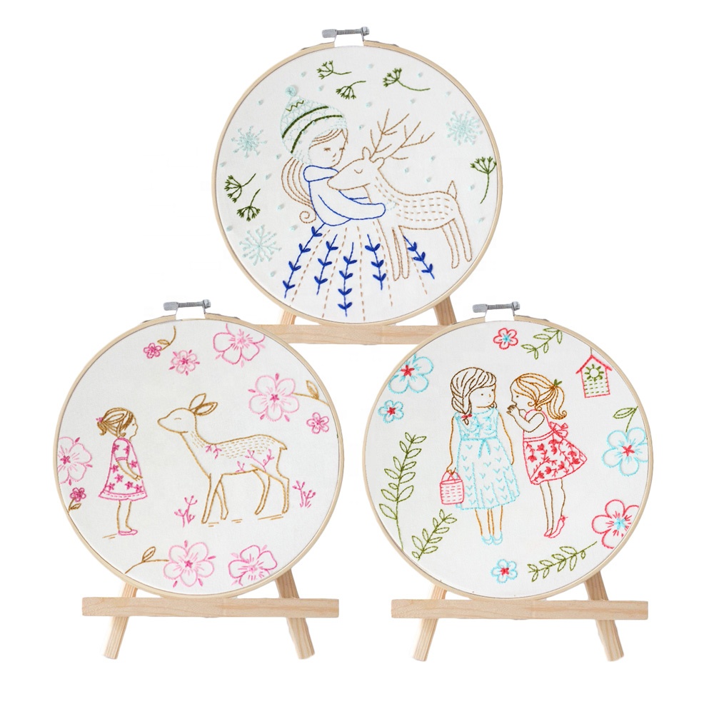 DIY Embroidery Kit for Beginner Sketch Girl Handmade Needlework Craft Cross Stitch Art Wall Embroidery Painting Home Accessories
