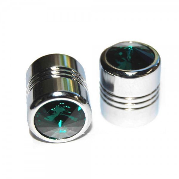Custom Chrome Billet Aluminum Crystal Gem Valve Stem Caps - Green