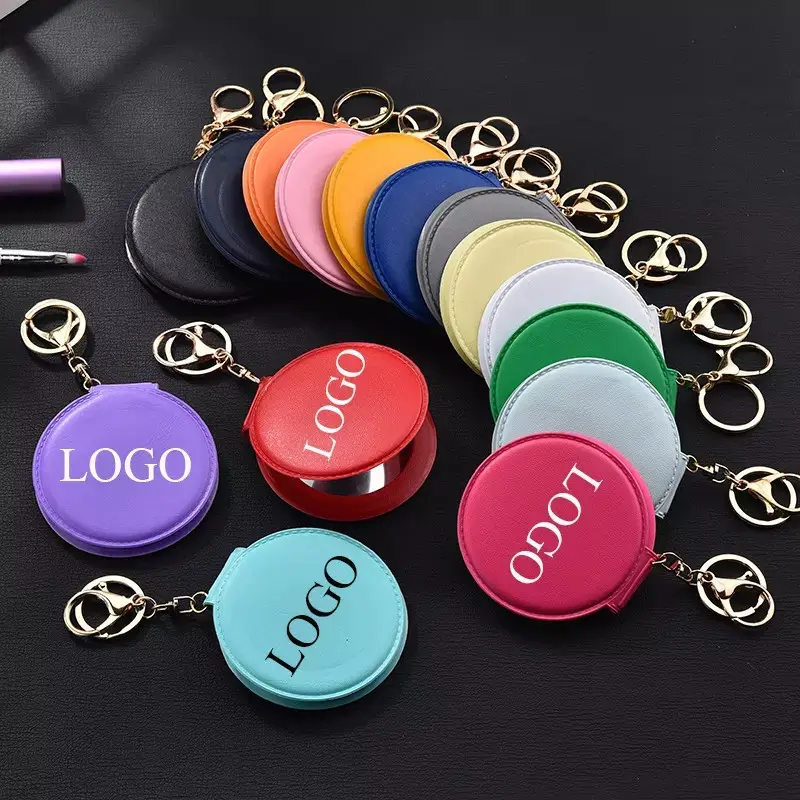 High Quality Profissional Custom Pattern Collapsible Double Faced Pocket Mirror Keychain Cosmetic Mini Key chain Makeup Mirrors