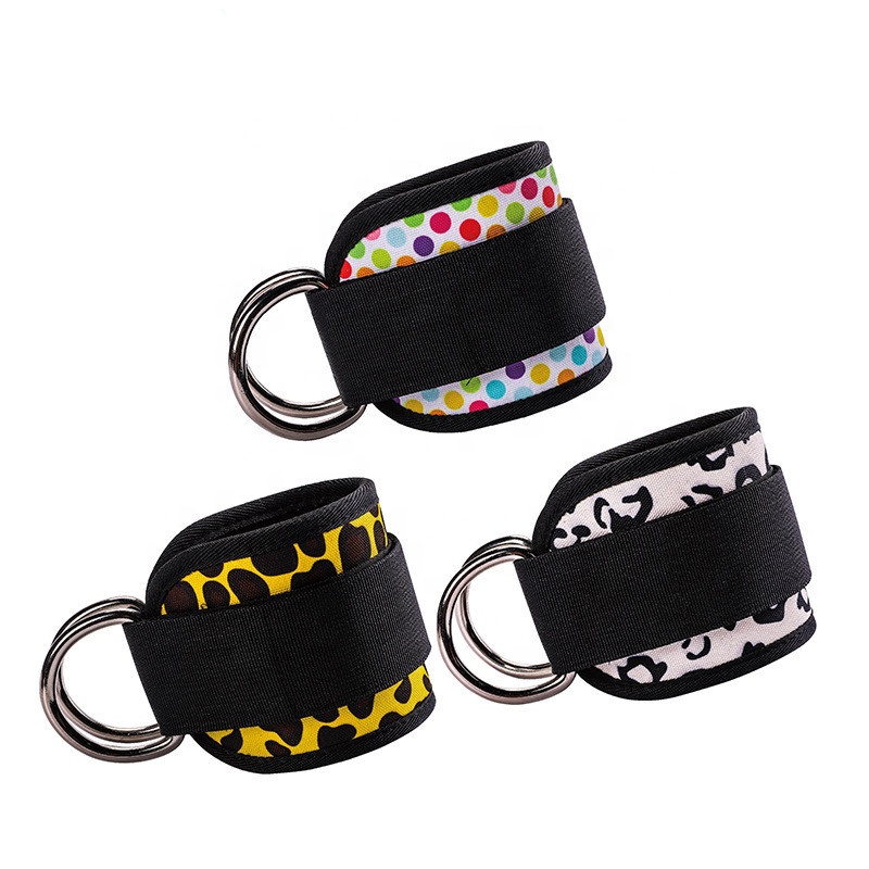 Custom neoprene adjustable D-Ring ankle straps cuffs for cable machines