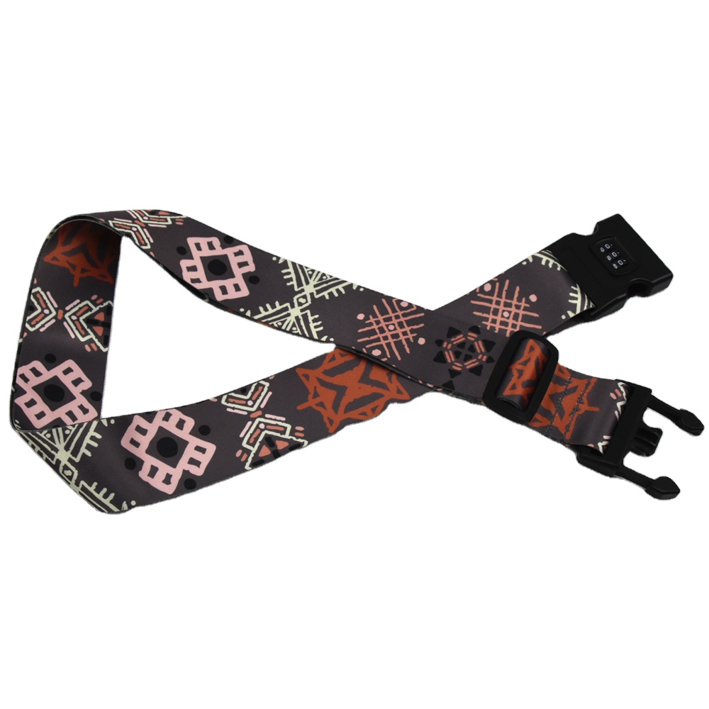Travel Accessories Custom Logo Polyester Woven Luggage Bag Strap Belt with 3 Digit Lock