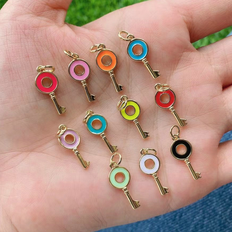 HOT!!! Enamel Key Pendant Luky Lock Key Pendant Necklace Charm Trendy 2021