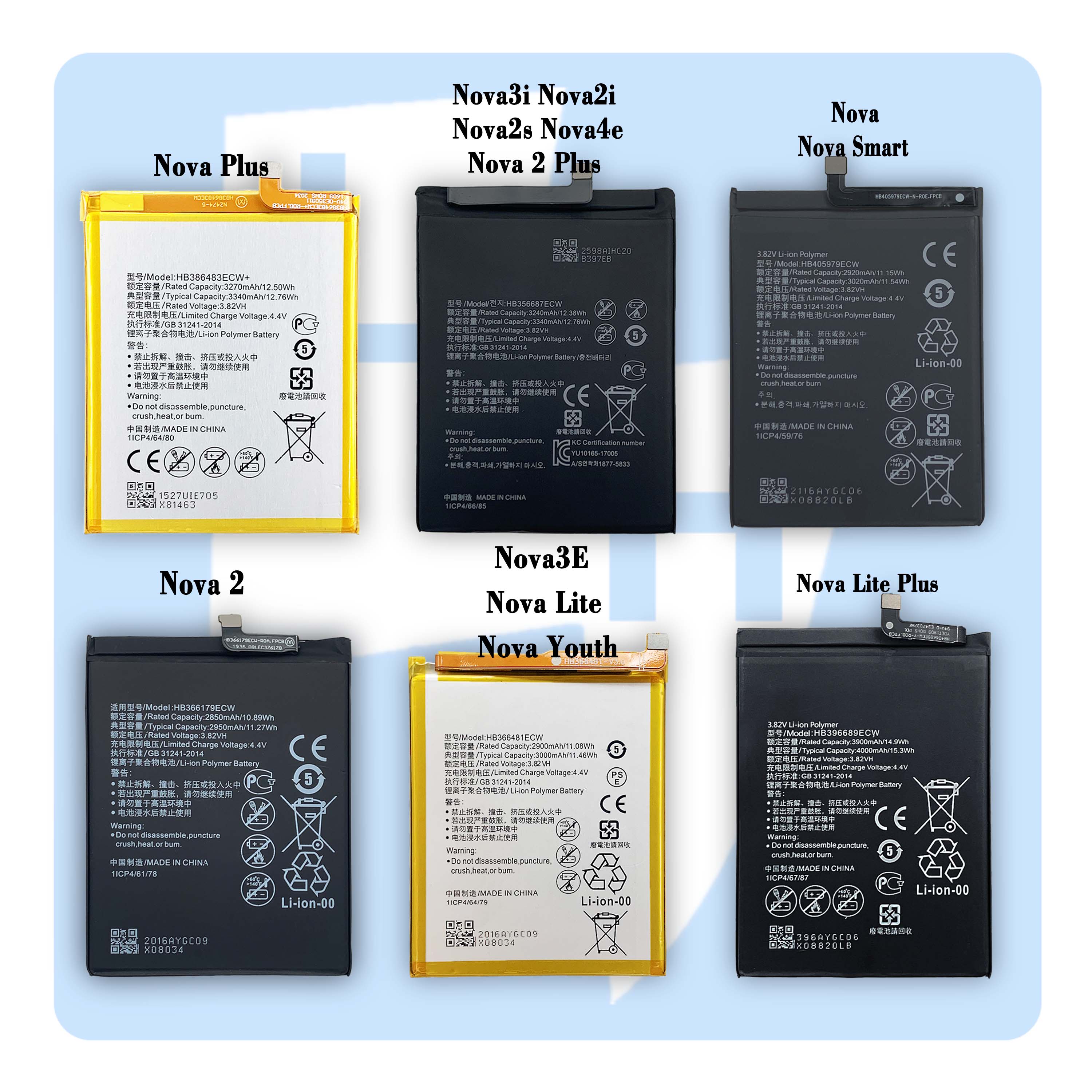 nova nova2 nova3 nova4 nova5 nova6 nova7 nova8 nova3e nova5i rechargeable battery for huawei nova lite