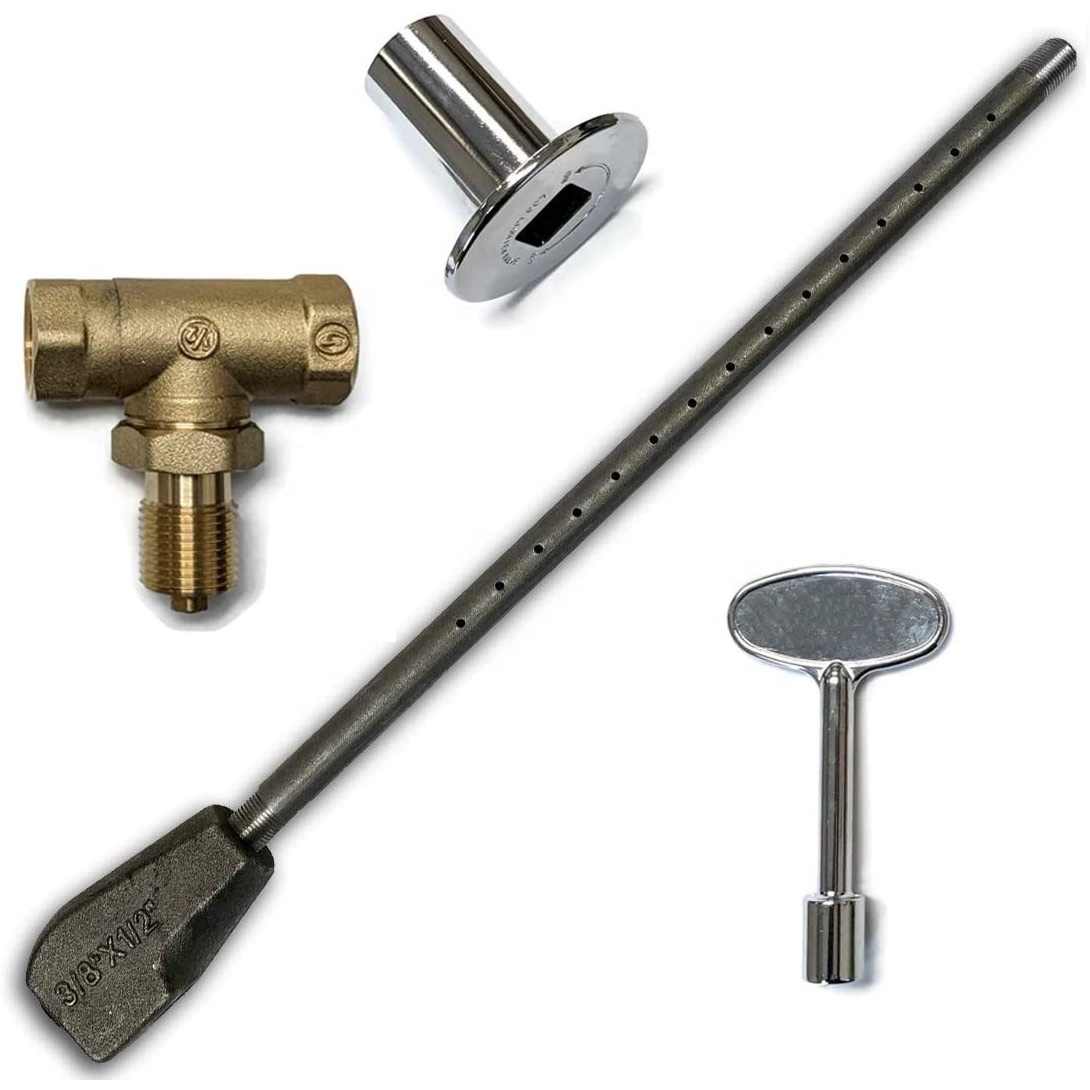 Universal Log Lighter Kit with Burner Pipe Straight Ball Valve Chrome Key and Universal Decorative Flange