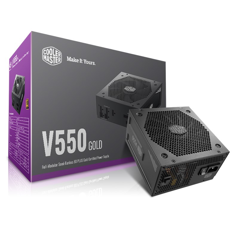 Cooler Master V550 Gold V2 полная модульная, 550 Вт, 80 + Золотая эффективность, полу-вентиляторная работа, 16AWG PCIe высокоэффективные кабели