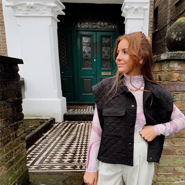 autumn and winter new women's clothes Lapel sleeveless pocket cotton vest fashion design single breasted cotton clothes