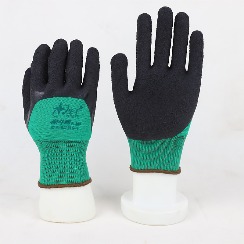 Winter Nylon nappy acrylic liner half coated foam latex safety ventilation wear-resisting non-slip use glove