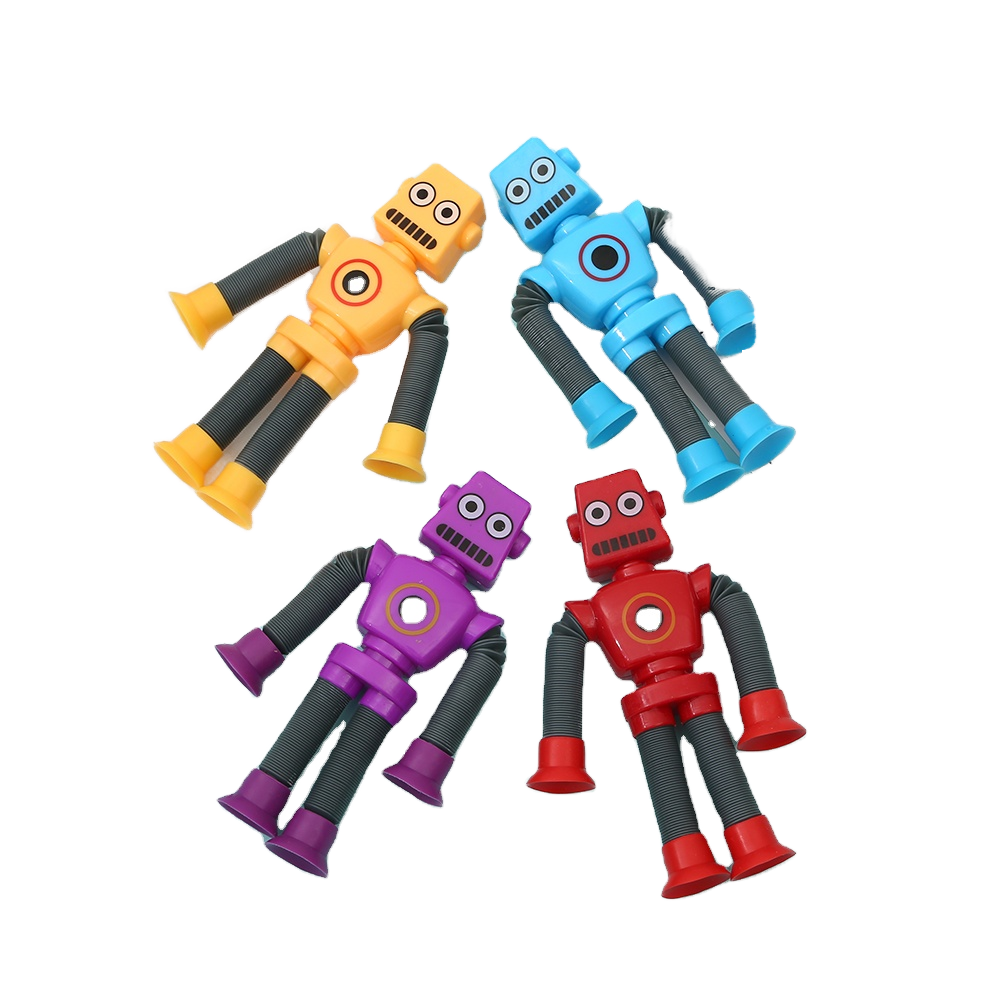 Factory Wholesale Leisure Twist Robot Squeeze Toys Plastic Telescopic Tube Stress Relief Toy With Suction Cup