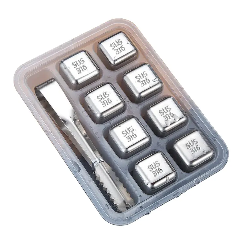 Hot food grade Stainless Steel ice cubes recyle ice cubes metal whisky ice cubes box set