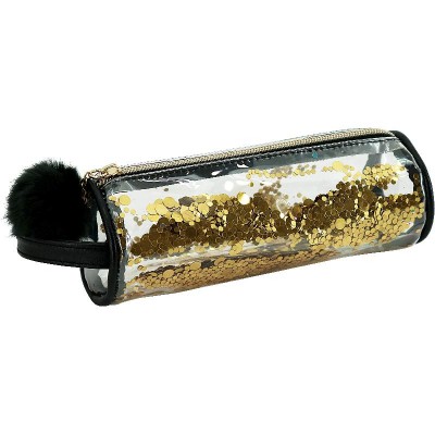 wholesale custom kid school clear pvc transparent pencil case pouch with sequin glitter