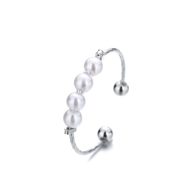 Fashion Anti Anxiety Ring with Beads for Women Teen Girls Adjustable Fidget Ring with Spinner Pearl Ring